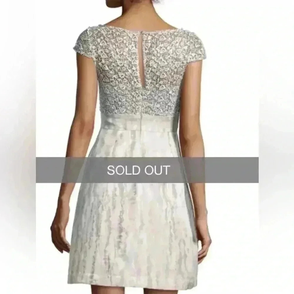 Kay Unger New York Silver Lace & Sequins Elevated Cocktail Dress Size 14 - Picture 3 of 14